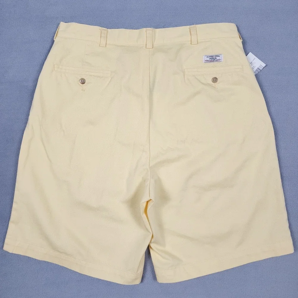 Vtg Polo Ralph Lauren Tyler Short Mens 34 Yellow Pleated Cotton Chino Shorts NWT